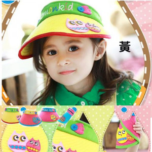【春夏流行兒童帽子】原創正品有防偽標今年最新款貓頭鷹拚色太陽空頂帽☆空頂太陽帽/遮陽帽/春夏帽子/中空帽/大帽簷遮陽帽☆