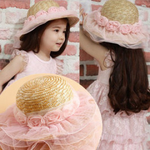 [Spring and summer shade straw hat] rose shape super beauty princess beach hat / sun hat / straw hat / beach hat / children hat / princess hat / spring banquet hat