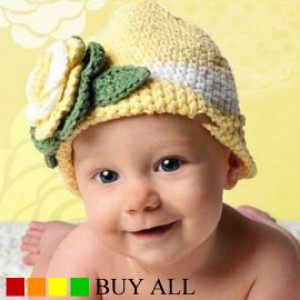 All year round to take the girls European style baby three-dimensional flowers handmade wool cap ☆ yellow ☆ S.M.L ☆