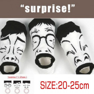 Pediatric socks, protective parent-child series] - adults and children Jieke wear socks, fine cotton - Korean - black and white models big eyes squinting expression socks / child socks / suitable for 19-25 feet long