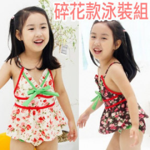 【Spring and summer play water, autumn and winter bathing four seasons can wear children swimsuit series】 Floral two-piece swimsuits + swimming cap group / children swimwear / bath equipment / water equipment / beach equipment ☆ 3-10