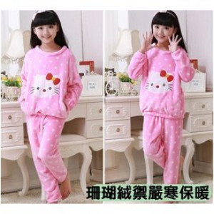 [Children autumn and winter cold warm warm cold sleep suit clothing] winter warmth, bathing, sleeping, get up in the morning, bath finished, a multi-purpose, children's coral cashmere warm comfortable nightgown set