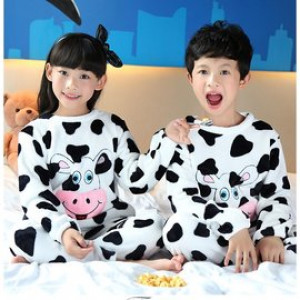 [Children autumn and winter cold warm warm cold sleep suit clothing] winter warmth, bathing, sleeping, get up in the morning, bath finished, a multi-purpose, children's coral cashmere warm comfortable nightgown set