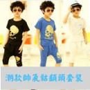 【优质春夏新款5-7分裤中性套装来啰,男女可穿】-时尚骷髅头潮款图腾休闲套装/休闲套装/儿童服饰☆100-140☆