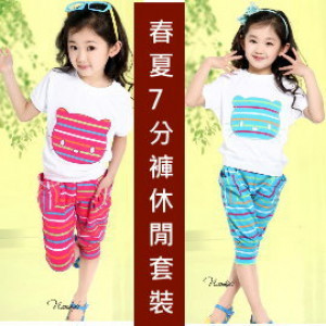 【Good spring and summer new 7 pants cute princess leisure suit to come】 【cold modal cotton fine cotton short-sleeved 7 pants spring and summer suit / leisure suits / children's clothing ☆ 100-140 ☆