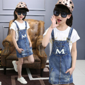 [Wild cowboy series] children's wild long board denim denim dress skirt ★ exquisite design cut corners brush white cowboy vest skirt / spring and summer dress ★ 110-160cm