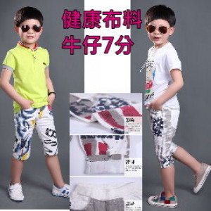 [Wild cowboy series] children 100 掿 denim shorts ★ Korean design version of pants series handsome brush white jeans / spring and summer shorts ★ men and women apply
