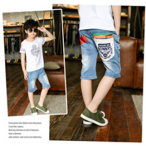 [Wild cowboy series] children 100 掿 denim shorts ★ Korean design version of pants series handsome brush white jeans / spring and summer shorts ★ men and women apply