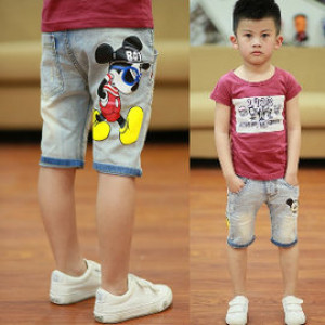 [Wild cowboy series] children 100 掿 denim shorts exquisite design version of pants series handsome brush white jeans / spring and summer shorts ★ men and women apply 100-150cm