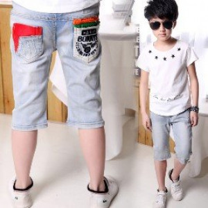 [Wild cowboy series] children 100 掿 denim shorts exquisite design version of pants series handsome brush white jeans / spring and summer shorts ★ men and women apply 100-150cm