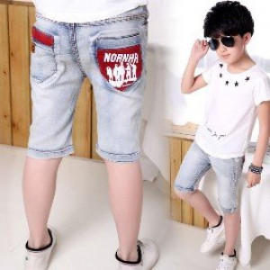 [Wild cowboy series] children 100 掿 denim shorts exquisite design version of pants series handsome brush white jeans / spring and summer shorts ★ men and women apply 100-150cm