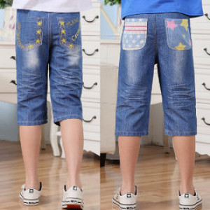 [Children's wild cowboy series] super breathable cloth is not hot hot design version of pants handsome brush white jeans / spring and summer shorts ★ men and women apply 100-160cm
