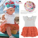 Spring and summer new exquisite cotton, leisure, banquet, wedding banquet. Years old, birthday best dress] - summer wind - orange white flower lotus leaf dress ☆ 80-100