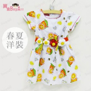 【Original single AMISSA brand girl unique design fruit dress】 unique design new non-Zhuangshan fruit pattern dress / dress / spring and summer dress (with a three-dimensional flower belt) 80-100