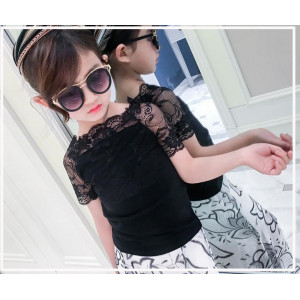 Lotus leaf short-sleeved shirt [cotton soft and simple style design] temperament wild girl shirt,