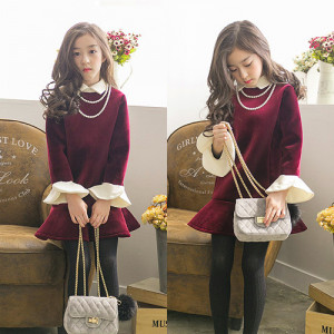 [Autumn brush soft fur dress] Korean temperament velvet plus velvet thick fashion dress / autumn and winter dress ☆ 7-17